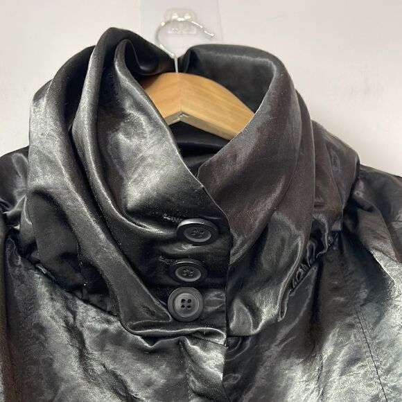 Aryn K Satin Bomber Jacket Couture Collar - Picture 5 of 8